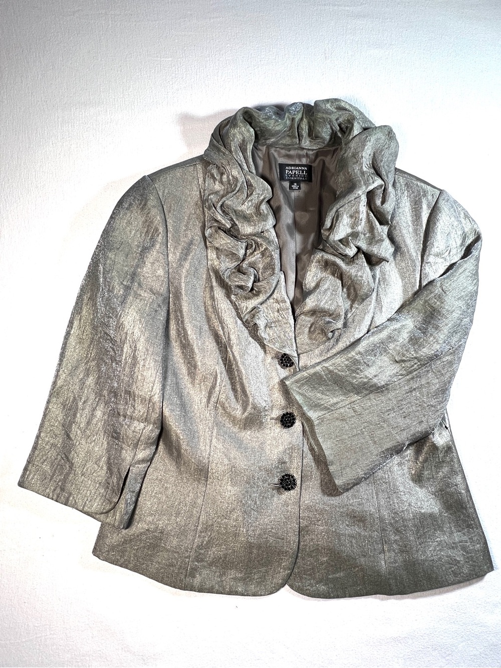 Adrianna Papell Metallic Silver Ruffle Collar Blazer - Picture 2 of 9